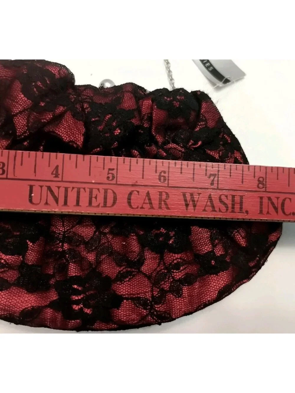 Accessories Red And Black Satin Lace Evening Clutch Bag With Silver Chain